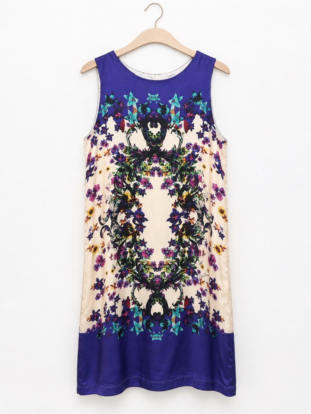 Roberto Cavalli 100% Silk Floral Mirror Print Shift Dress Size Small Italy